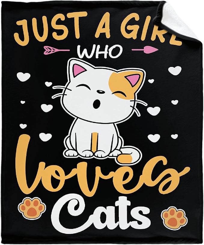 Just Girl Loves Cats Blanket Soft Blankets and Throws Flannel Cozy Lightweight Quilt Gift Perfect for Bed Sofa Couch-40 x30 Extra Small for Pets
