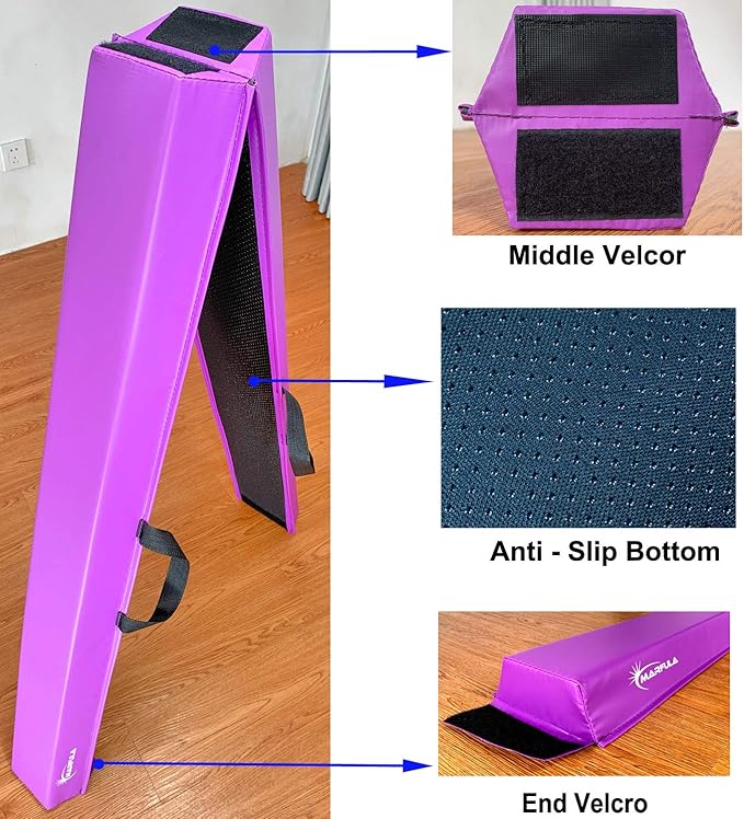 Balance Beam - Folding Floor Gymnastics Equipment for Kids, Non Slip Base - 6 FT to 10 FT for Home Gym Use