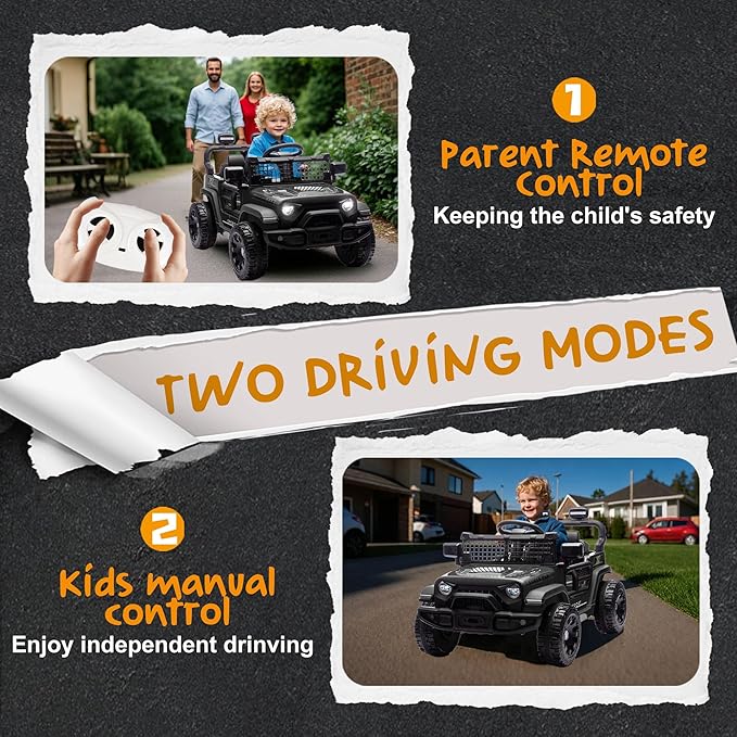 24V Ride On Jeep Car, Toddler Ride On Toys w/Parents Remote Control, 200W Power Motor Electric Car for Kids 2-4 with 4-Wheel Suspension, Bluetooth, Music, 1.86-3.11MPH Adjustable Speed, Black