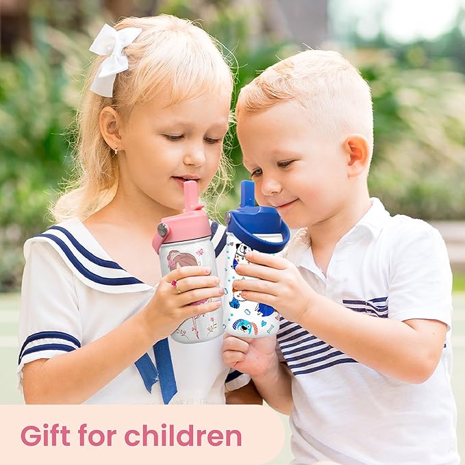 Ballet Water Bottle - Kids Water Bottle with Straw Lid - 12 Oz Insulated Stainless Steel Water Bottles for Kid Girls - Travel Cup for School Sports