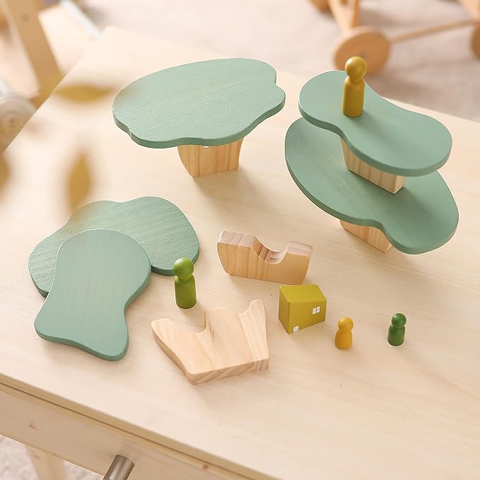 WOODEN TEETHER Wooden Tree Toy Pack of 15 Wood Forest Sensory Toys for Boys and Girls Educational Montessori Toys for Preschool Kids