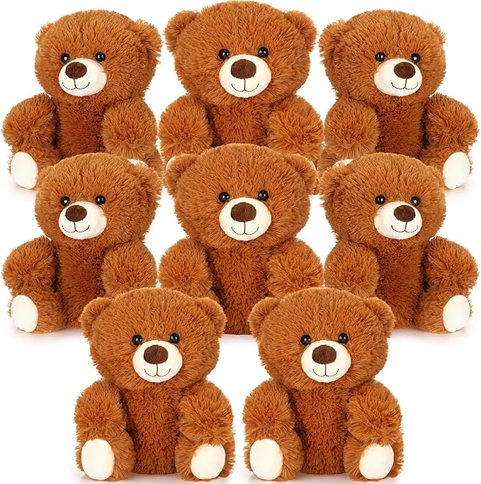 Jenaai 8 Pcs 10 Inches Stuffed Animal Bear Bulk Gift Soft Cute Baby Shower Bear Small Stuffed Plush Toys for Girls, Boys, Back to School Birthday Wedding Party(Retro Style)