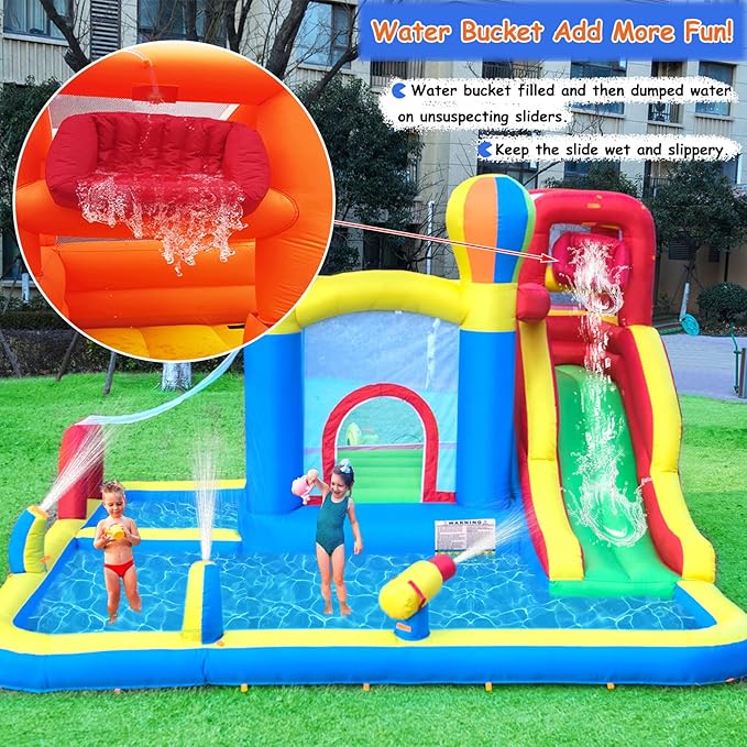 Baralir Inflatable Bounce House with Water Slide – Backyard Inflatable Water Park with 4 Sprinklers, 2 Splash Pools, Fits 5 Kids, Perfect for Summer Fun & Cooling Down