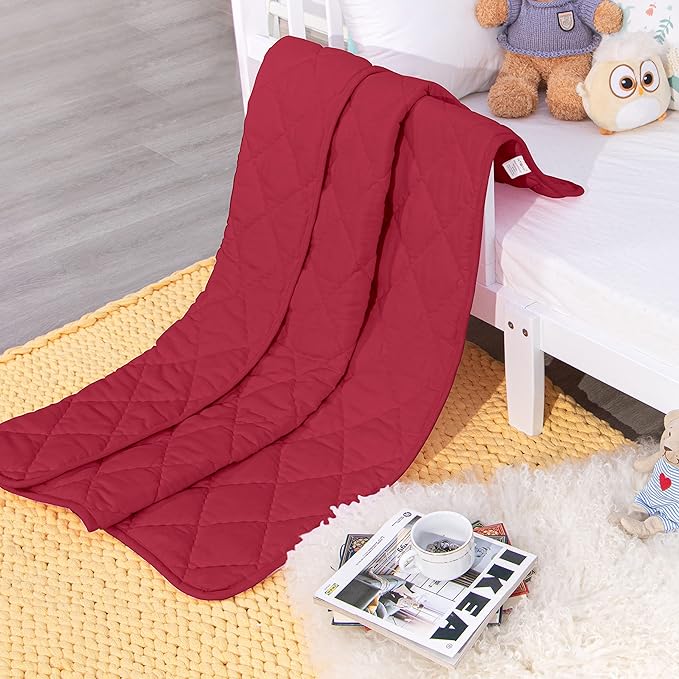 NTBAY Down Alternative Oversized Toddler Comforter, Super Soft and Warm Solid Color Baby Crib Quilted Blanket, 43x60 inches, Red