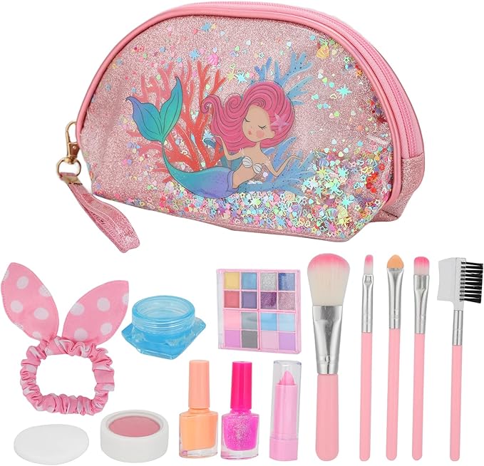 Brrnoo Kids Makeup Kit Makeup Set for Girls Portable Storage Box Bright Colors ABS Material Princess Party Play Date Toys