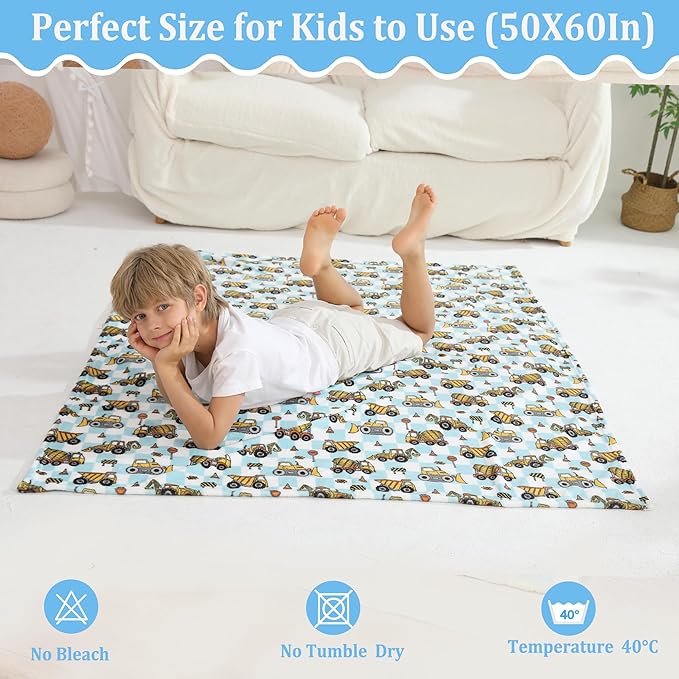 Softan Kids Throw Blanket for Girls & Boys, Warm Soft Toddler Fleece Blankets for Sofa Couch Bed， Cozy Fuzzy Plush Flannel Kids Throw Blanket for Daycare & School - Excavator 50x60 inches