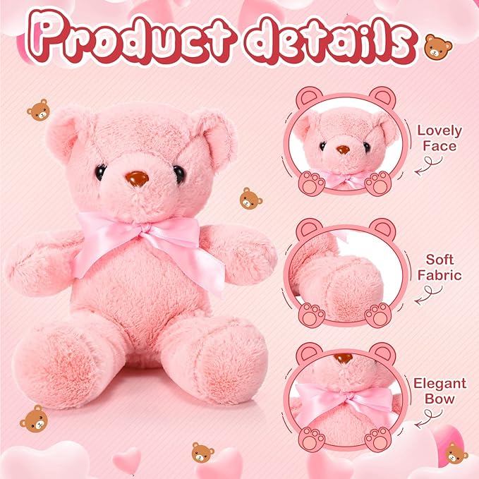Skylety 10 Pieces Bears Bulk Stuffed Animals Soft Plush Toy Gift Bears with Ribbon Bow for Boys Girls Birthday Wedding Baby Shower Party Favor(Warm Colors)