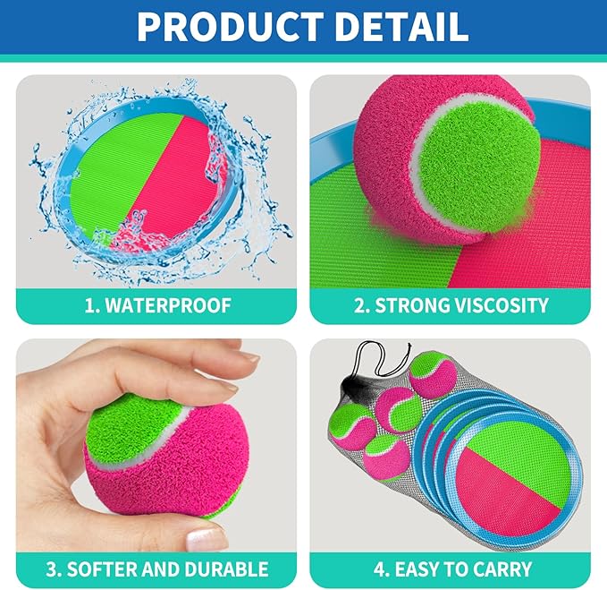 Bennol Toss and Catch Ball Game Outdoor Toys for Kids, Outdoor Outside Games Toys for Kids Ages 3 4 5 6 7 8 9 10, Yard Backyard Games Beach Outside (6 Paddle 6 Balls)