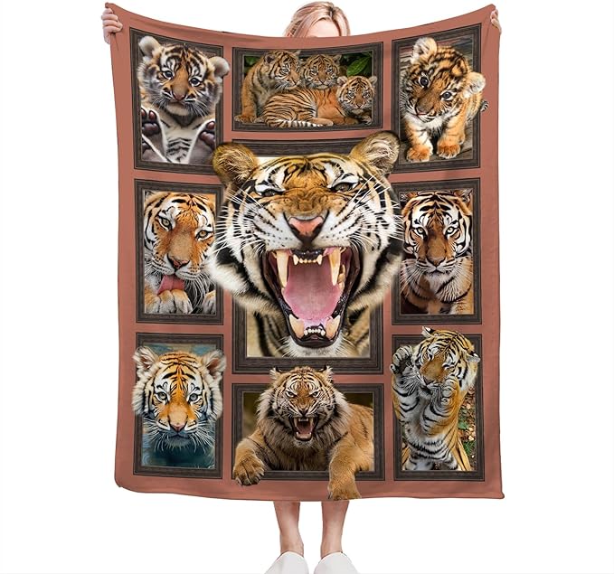 Tiger Blanket Fleece Soft Warm Plush Wild Animal Throw Blanket Lightweight Plush Fuzzy Cozy Mexican Tigers Blankets for Lover Kids Adult Suitable for Couch Sofa Bed 50"X40"