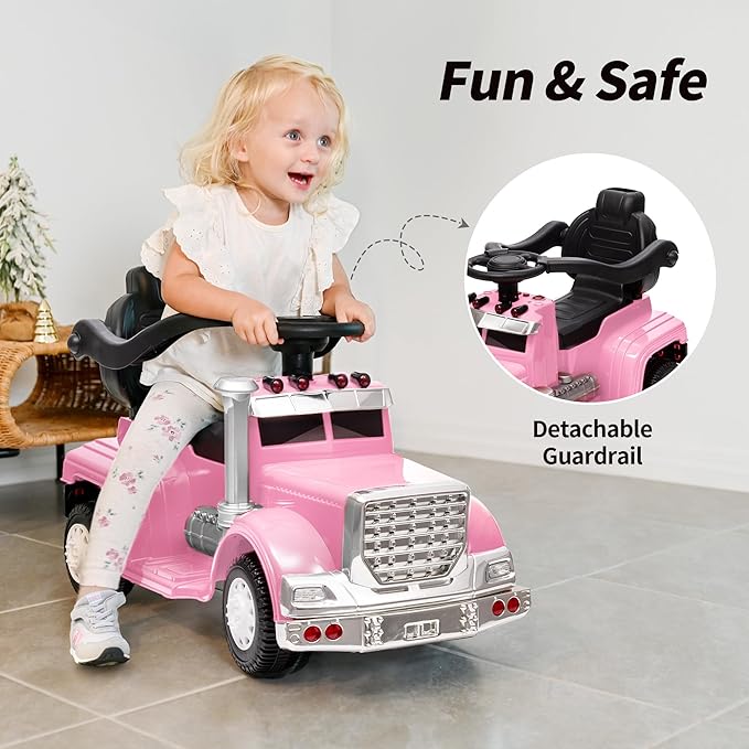 3-in-1 Ride on Push Car for Toddler with Handle, Toddler Ride on Toy for Girls Aged 1-3, Stroller Sliding Walking Car w/Music, Horn and Lights - Pink