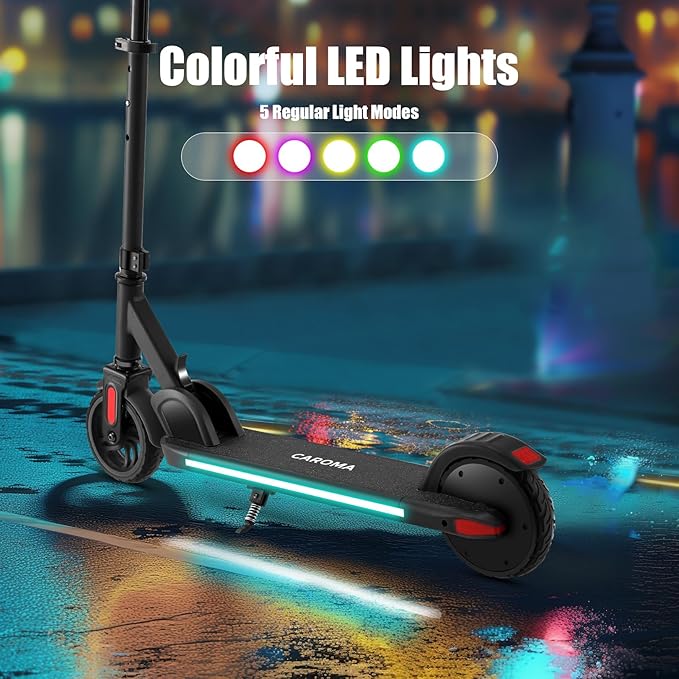 Caroma Electric Scooter for Kids Ages 6-14, 180W/150W Motor & 10 Mph, 85 Mins Ride Time, Adjustable Height & Speed, LED Display & Colorful Lights, Kids Electric Scooter, Best Gifts for Girls and Boy