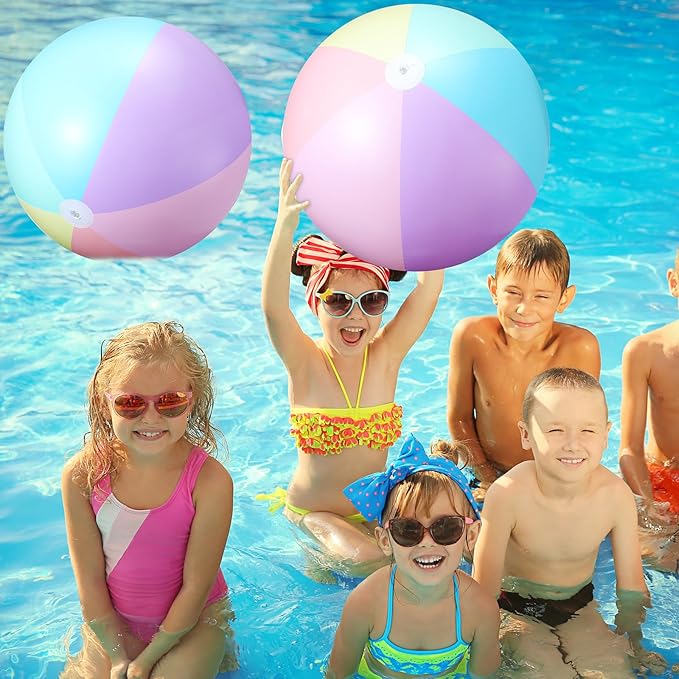 12 Pcs Pastel Inflatable Beach Balls Bulk Pastel Color Jumbo Big Beach Balls Baby Shower Birthday Summer Swimming Party Decorations Favor Water Games(26.5 Inch,Macaron Color)