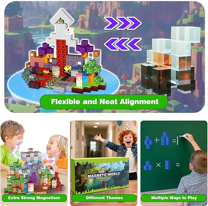 150PCS Magnetic Blocks - Build Mine 3D Forest Lava Set, 0.8in Magnet Building Cubes Toys for Kids Ages 3+, STEM Magnetic Building Blocks Set Birthday Gift for Boys and Girls