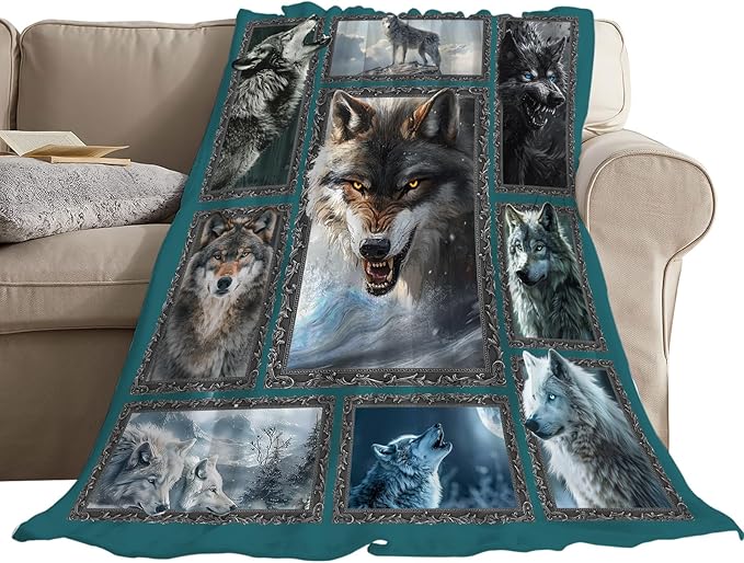 Wolf Blanket Fleece Soft Warm Plush Wild Animal Throw Blanket Lightweight Plush Fuzzy Cozy Wolves Blankets for Lover Kids Adult Suitable for Couch Sofa Bed 80"X60"