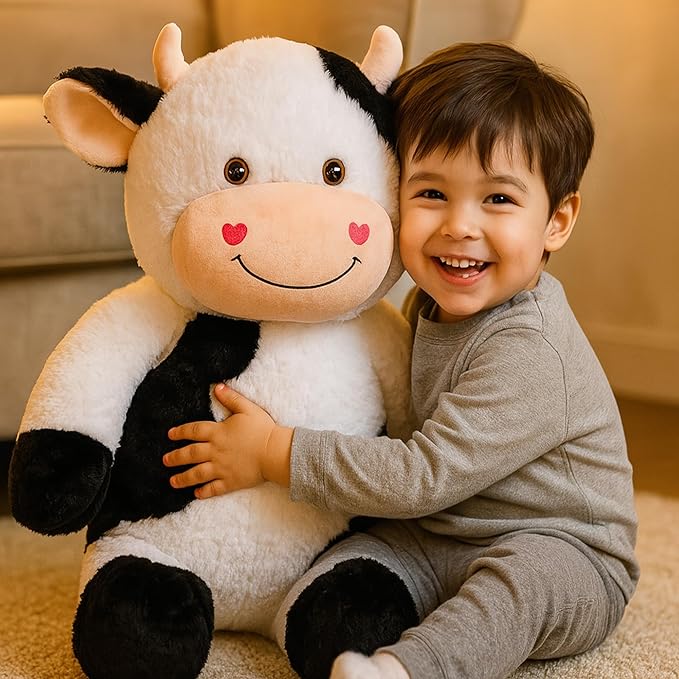 32" Large Cow Stuffed Animal, Giant Soft Plush Fluffy Cow Toy Birthday Holiday Party Gifts for Kids Girls Boys