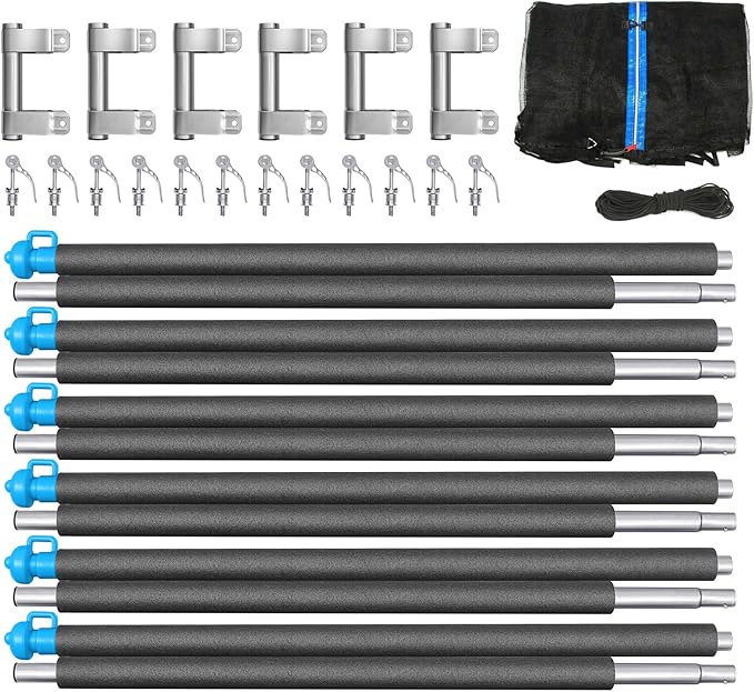 Zoomster Trampoline Replacement Enclosure Poles with Clamp and Hardware Fits 6 Straight Poles Trampoline (No Tool Needed. Can be Assembled by only one Adult)