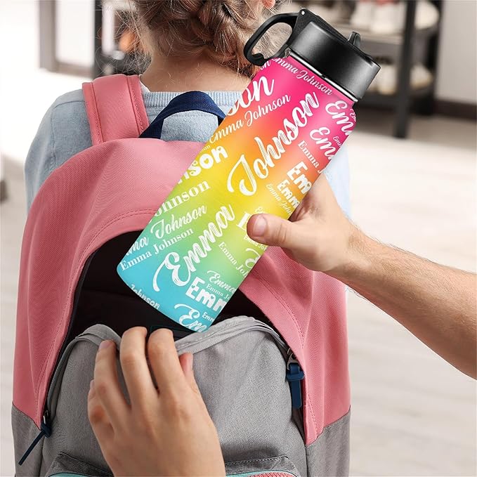 M YESCUSTOM Personalized Water Bottles for Kids with Straw Lid Custom Sports Water Bottle for School Personalized Names Stainless Steel Double Wall Insulated Cup Customized Gifts for Boy Girl Style13