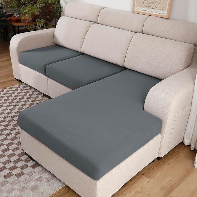 100% Waterproof Couch Cushion Covers, Replacement Sofa Cushion Covers, Stretch Individual Sofa Seat Cushion Slipcovers Furniture Protector for Kids Pets (2-Piece Loveseat Cushion Cover, Grey)