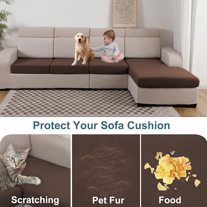100% Waterproof Couch Cushion Covers Chair Seat Cover, Stretch Sofa Cushion Covers for Sectional Sofa, Reversible Furniture Protector Covers for Pets, Washable (Chair Cushion, Chocolate)