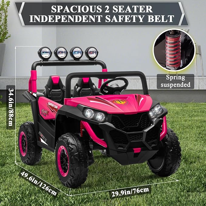 OTTARO 2 Seater Ride on Car Truck,24V Electric Vehicle Car for Kids 3-8 Years,200W Motors,4 Shock Absorbers, Music Play,Bright Light, Remote Control(Pink)