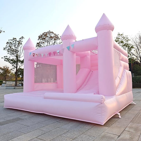 13FT 100% PVC Pink Bounce House Inflatable Bouncer with Air Blower Indoor and Outdoor Large Bouncing Castle Party Supplies & Holiday Decorations Easy to Install