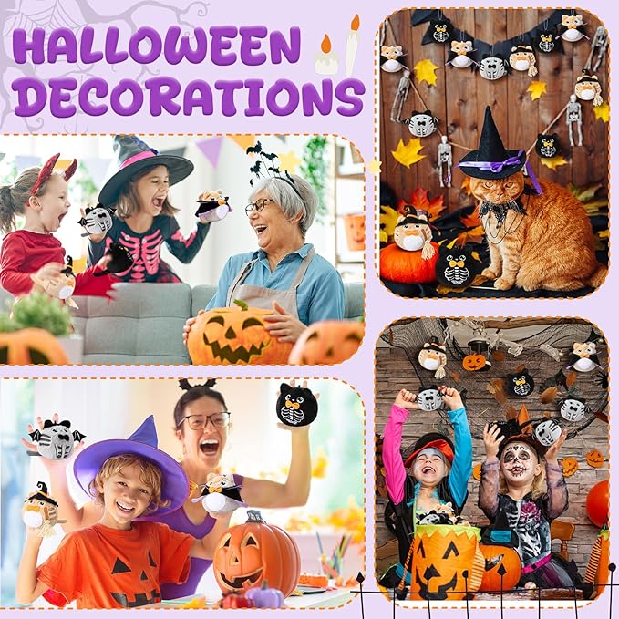 Soulchen 16 Pcs Halloween Stuffed Animal 4 Inch Plush Cat Toys Bulk Mini Halloween Plushies with Keychain Small Kawaii Plush Kitten Characters Trick or Treat Goodie Bag Fillers Party Favors
