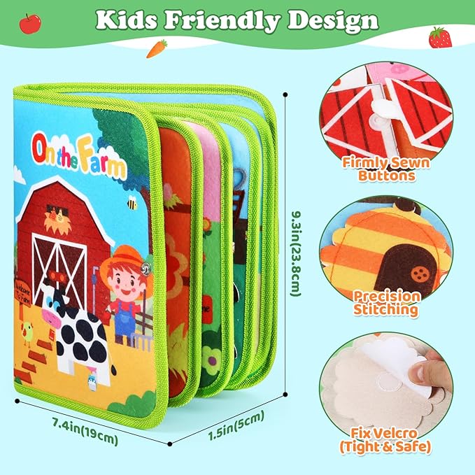 Letapapa Farm Busy Book for Toddlers 1-3, Montessori Toys Gifts for 1 2 Year Old Boys Girls, Educational Learning Toys for 1+ Year Old, Busy Board Quiet Activity Book Toddler Travel Toy