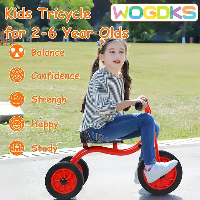 Kids Tricycle for Rider Ages 2+, Preschool Kids Trike Bike, Big Wheel Tricycle with Inflation-Free Rubber Wheels, Gift and Toy for Boys and Girls