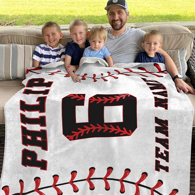Personalized Baseball Blankets with Name Numbers, Custom Baseball Team Game Throw Flannel Blankets Stuff Gifts for Boys Sports Lover Fans Kids Adult