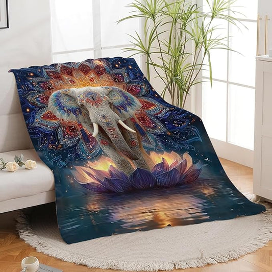 Elephant Throw Blanket Mandala Elephant Stuff Gifts for Kids Girls Boys Adults Women Men Soft Cozy Warm Plush Fluffy Fuzzy Fleece Blanket Decor 60''X80''