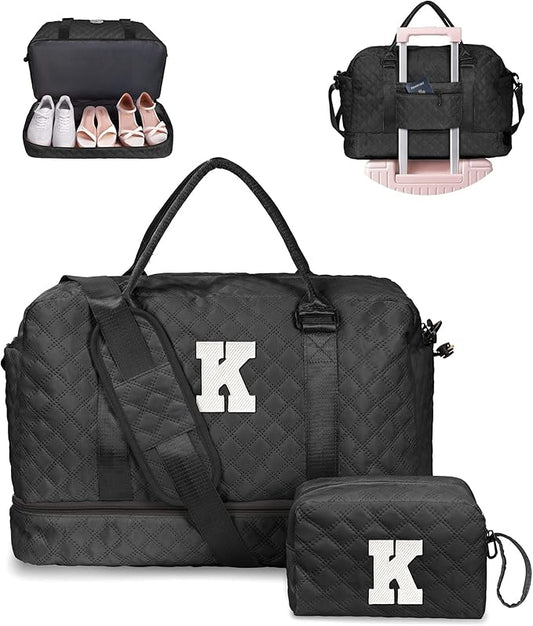 Birthday Gifts for 11 12 13 14 15 16 17 18 Year Old Girls, Kids Duffle Bag with Shoe Compartment,Girl Weekender Bag, Overnight Bag for Women Gift for Teen Kids Bridesmaid Gifts (Letter K)