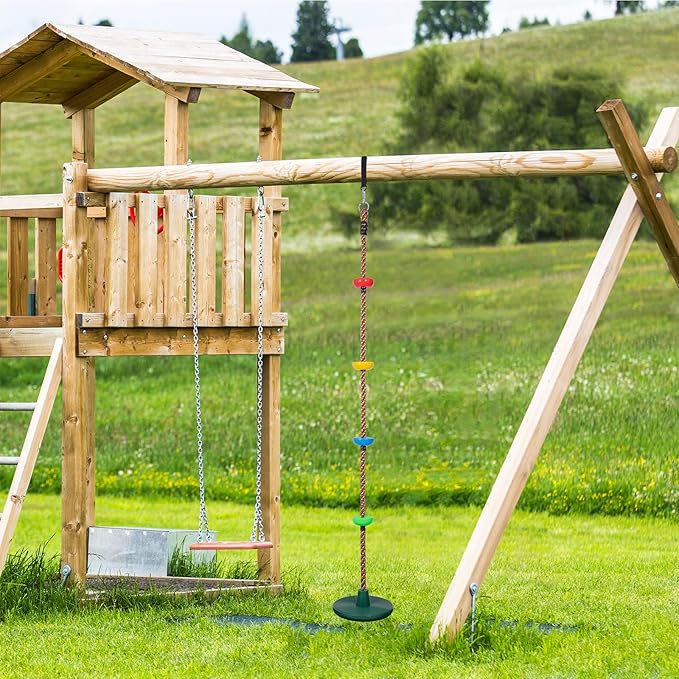 Sunnyglade 6.5 ft Kids Climbing Rope Tree Swing Seat Set with Platforms & Disc Outdoor Swing Seat Including Hanging Strap & Locking Carabiner