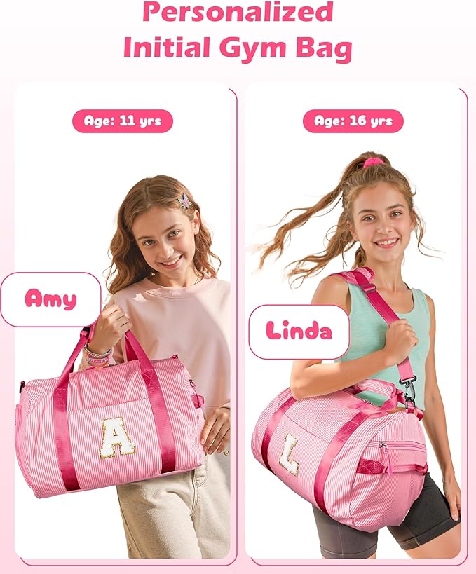 6 Year Old Girl Birthday Gifts, Girls Travel Duffle Bag, Kids Initial Overnight Bags with Shoe Compartment, Personalized Weekend Bag with Makeup Pouch, Graduation Gifts for Her (Letter N)