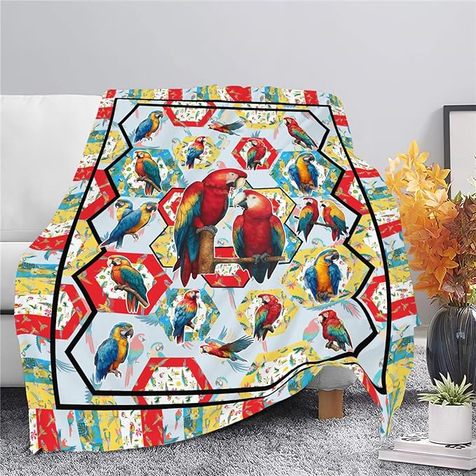 Parrot Bird Throw Blanket Macaw Stuff Gifts for Kids Girls Boys Adults Women Men Soft Cozy Warm Plush Fluffy Fuzzy Fleece Blanket Decor 60''X80''