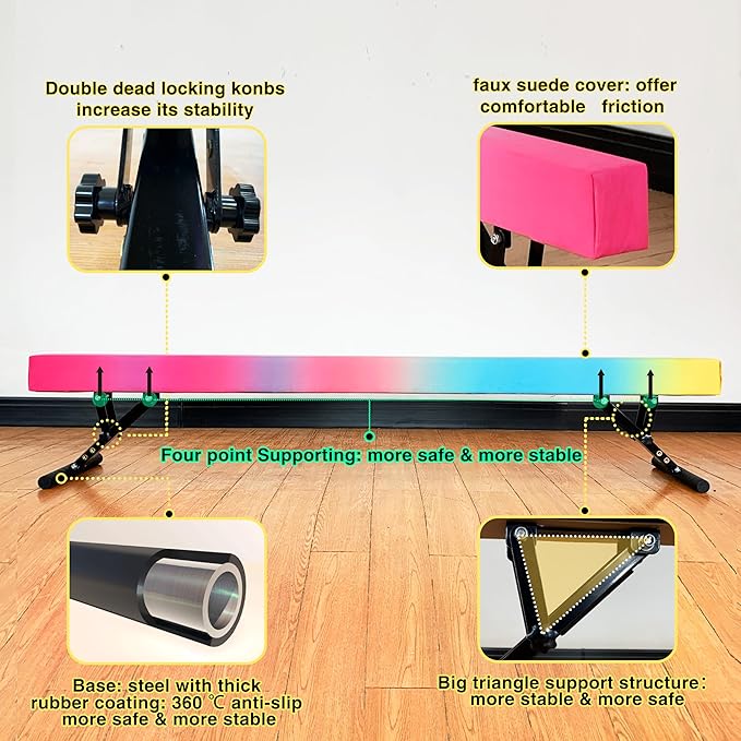 Adjustable Balance Beam 8 ft Gymnastic Beam Adjustable Height for Kids and Teenage of All Gymnastic Levels, Gymnastic Training Beam Gymnastic Equipment for Athlete Home and Gym Club Use