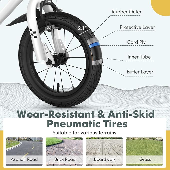 COSTWAY Kids Bike, 12 14 16 18 Inch Toddler Bike for Boys & Girls Aged 3-8 Years Old, Kids Bicycle w/Removable Training Wheels, Handbrake & Coaster Brake, Basket, Bell