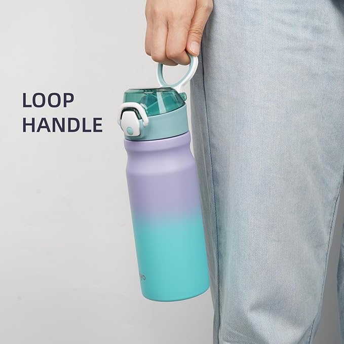Insulated Water Bottle with Straw and Carry Loop,18 oz Stainless Steel Double Wall Vaccum Metal Water Flask with Leak-proof Lid,Lavender Green