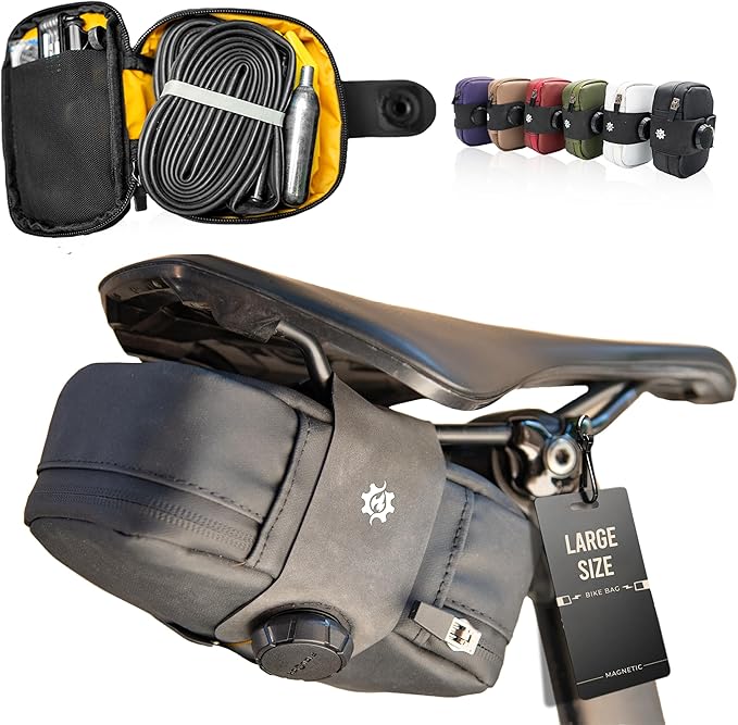 Lumiere & Co. Falcon Magnetic Bike Saddle Bag – 0.69L | 6" x 3.5" x 2" | Sleek Minimalist Brick Design, Fast Magnetic Buckle Attachment | Road Cycling–Specific Bike Seat Bag (Black, Large)