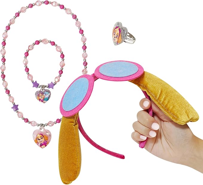 LUV HER Licensed PAW PATROL Headbands for Girls - Kids Jewelry - Dress Up Set All in one Giftable Box - Headband - Play Jewelry Set - 4pc (Toddler Headband, Necklace, Dress Up Bracelet, Ring) Ages 3+