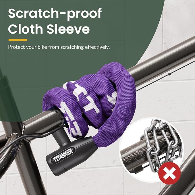 Titanker Bike Chain Lock with Keys, 3.3 Feet Security Heavy Duty Anti-Theft Bicycle Chain Locks for Bike, Motorcycle, Bicycle, Door, Gate, Fence, Grill (6mm, 8mm, 10mm Thick Chain)