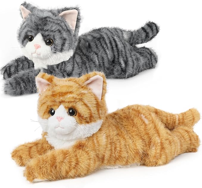 2Pcs Cat Stuffed Animals, Microwavable Stuffed Animal Adorable Fluffy Tabby Cat Plush for Warmth, Heatable Coolable Lavender Scent Cat Plush Toys, Cute Soft Cat Plushies for Kids Adults Girl Boy Gifts
