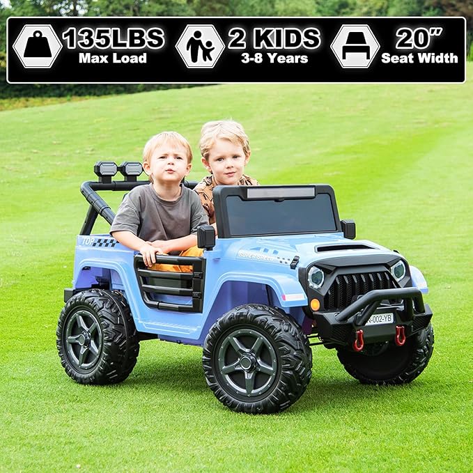 NEWQIDA 24V 2 Seater Ride on Car w/Remote Control 4wd Kids Electric Vehicles Ride on Toys Car, EVA Tires Wheels, 20" Spacious Seat, LED Lights, Music, Spring Suspension, 4x200W Motors, GrayBlue