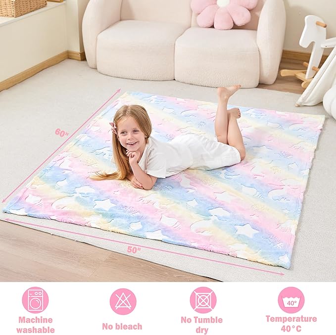Softan Kids Throw Blanket Glow in The Dark, Soft Cozy Flannel Luminous Blanket for Sofa Couch Bed, Christmas Birthday Gift for Kids, Jellyfish 50x60IN