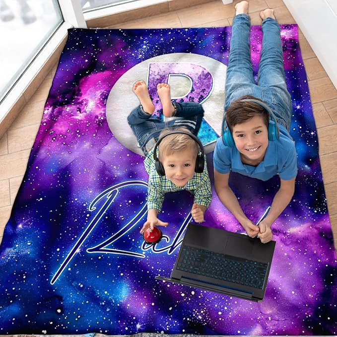 Custom Blanket Gifts with Name for Kids Boys Girls - Personalized Flannel Throw Blanket Soft Cozy Fuzzy Bed Throws - Name Monogram Blankets for Couch Sofa Bed Decor