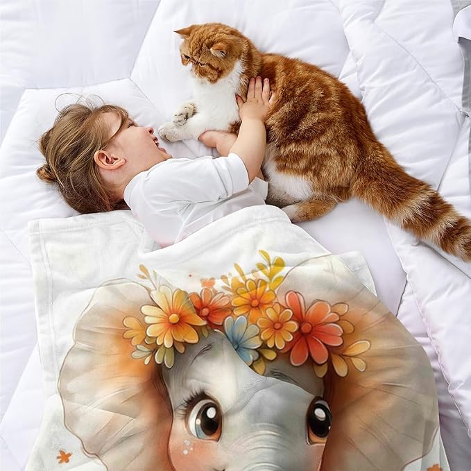 Custom Baby Girl Blanket with Name Personalized Cute Elephant Blanket Customized Soft Flannel Throw Blanket Gift for Birthday Baby Shower