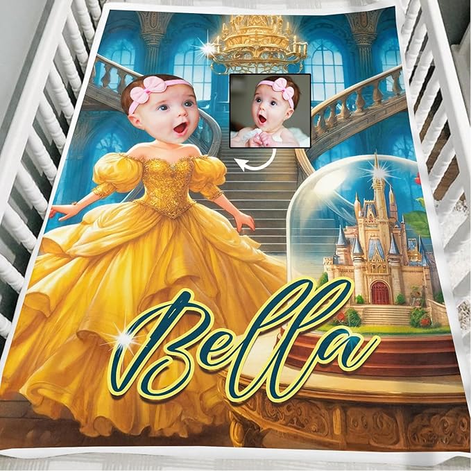 Zocoshi Personalized Baby Blankets for Girl Princess and Beast, Personalized Baby Gifts with Name, Customized Baby Blanket, Newborn Boy Gift, Soft Fleece (Princess and Beast)