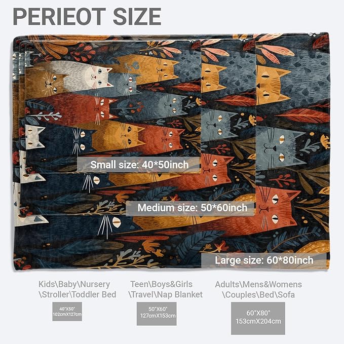 Abstract Cat Blanket,Colorful Kitten and Plant Art Fleece Blankets,Soft Warm Decorative Throw for Couch,Bedroom,Travel,Camping,Practical Throws Gifts for Kids Adults Pet Lovers,50X60 Inch