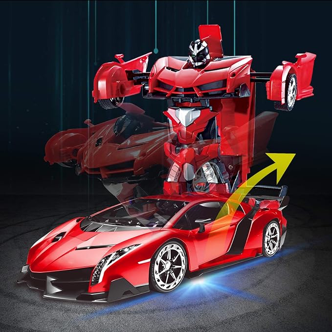 AMENON Remote Control Car - Transform Robot Toys for Boys Teens, Rechargeable RC Car with Lights, 2.4Ghz RC Car 1:18 Rechargeable 360° Rotating Race Transform Car Birthday Gifts Party Favors for Kids