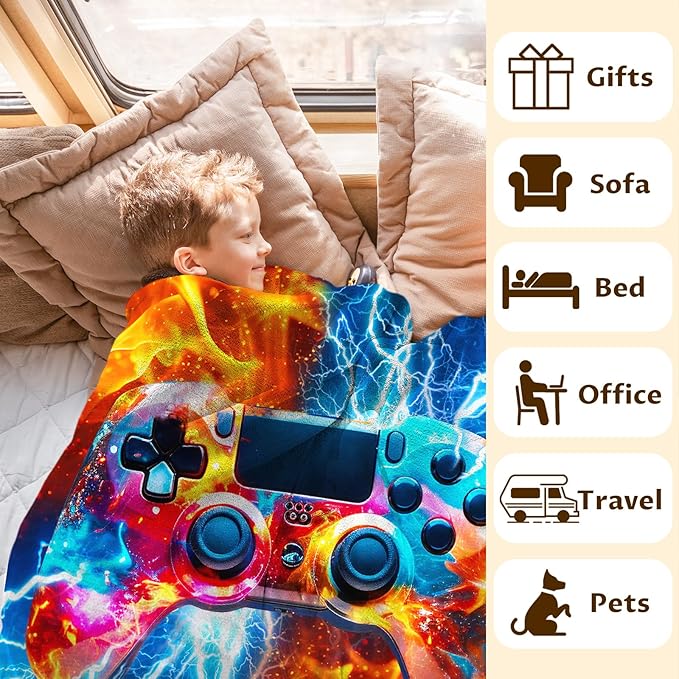 Game Blanket Gift for Boys Men Gaming Throw Blankets for Kids Adults, 60x80 Inches Lightweight Cozy Cool Throw for Sofa Couch Bed Office