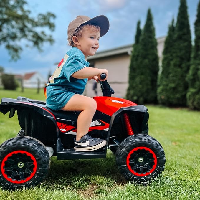 Aosom 12V Kids ATV Quad Car with Forward & Backward Function, Four Wheeler for Kids with Wear-Resistant Wheels, Music, Electric Ride-on ATV for Toddlers Ages 3+ Years Old, Red